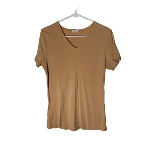 PRO MOD Women's Tan V Neck Short Sleeve Basic T Shirt Top M